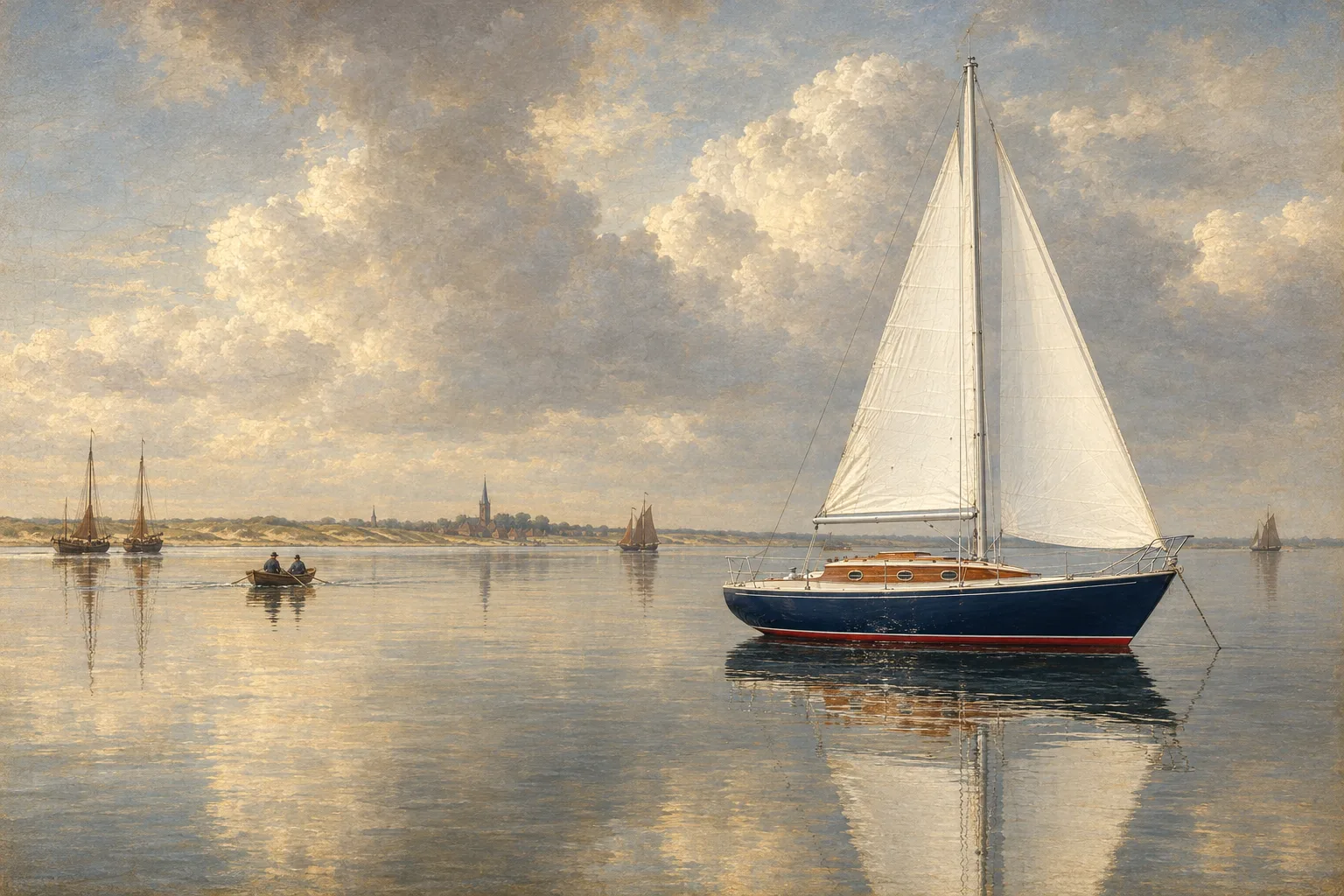 The sample sloop in the Dutch Calm style: a still sea under a high sky