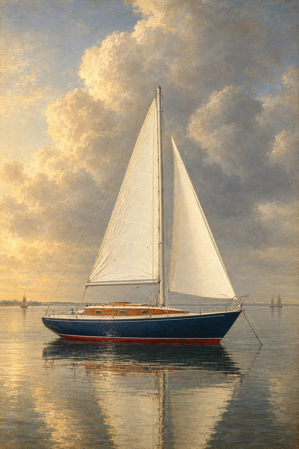 The Sloop painted in the Dutch Calm 1660 style: Your boat, becalmed on a Dutch roadstead, 1660